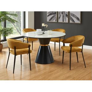 Set van 6 stoelen met armleuningen van stof en zwart metaal - Mosterdgeel - AVRELA