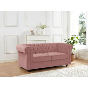 Tweezitsbank van pastelroze fluweel CHESTERFIELD