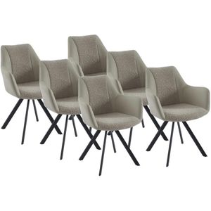 Set van 6 stoelen met armleuningen van kunstleer, stof en zwart metaal - Beige - TALEZY