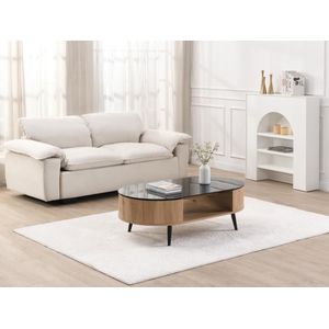 Salontafel met draaibaar tafelblad en 3 nissen van mdf en gehard glas - Naturel en zwart - YONISMA