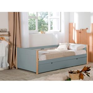 Uitschuifbed 2 x 90 x 190 cm - MDF, den en metaal - Groen en houtlook - MAREKI