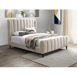 Bed 140 x 190 cm - Stof met verticale naden - Beige - CASAGOTI