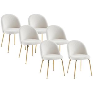 Set van 6 stoelen - Bouclette stof en goud metaal - Wit - MELBOURNE