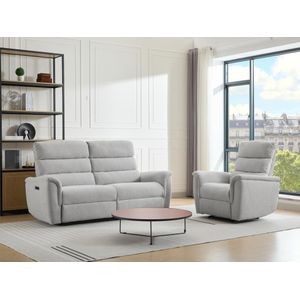 Vente-unique - CARTASIA - Elektrische Driezits-Relaxbank en Fauteuil - Lichtgrijs - Polyester