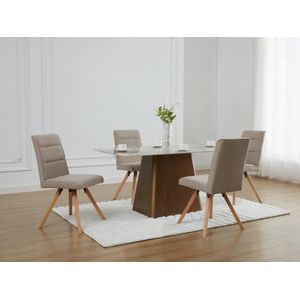 Set van 6 stoelen van stof en heveahout - Beige - KRISSY