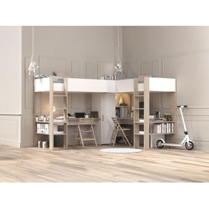 Vente-unique - Hoogslaper - Wit - Hout - 2 Plaatsen - Met Bureau