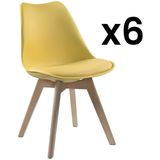 Set van 6 stoelen JODY - Polypropyleen, kunstleer en beuken - Geel