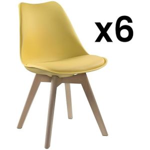 Set van 6 stoelen JODY - Polypropyleen, kunstleer en beuken - Geel