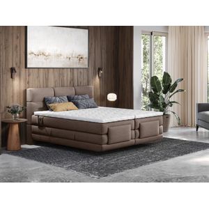 Set van boxspring met gecapitonneerd hoofdbord – Elektrische relaxbedbodems – Met matras en topmatras – 2 x 80 x 200 cm – Stoffen bekleding – Bruin – LODI van PALACIO