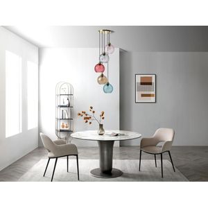 Hanglamp van metaal en gekleurd glas - 5 bollen - L40 x H120 cm - Goudkleurig en meerdere kleuren - SUSANNE