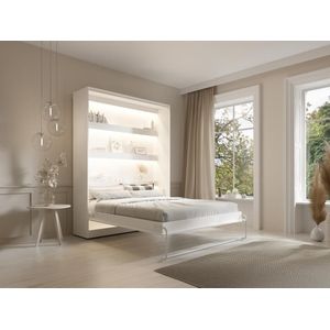 Bedkast 160 x 200 cm - Handmatige verticale opening - Met ledverlichting - Wit - RAPILI