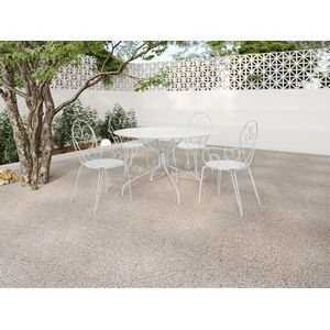 Metalen tuineethoek met gietijzeren stijl: een tafel D120 cm en 4 opstapelbare fauteuils - Wit - GUERMANTES van MYLIA