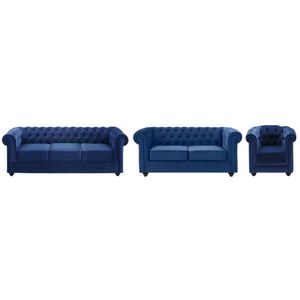 Vente-unique Zitbank en fauteuil CHESTERFIELD - velours - koningsblauw L 205 cm x H cm x D cm