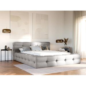 Bed met capitonnage 160 x 200 cm - Gechineerde stof - Lichtgrijs + bedbodem - LERUCO van Pascal Morabito