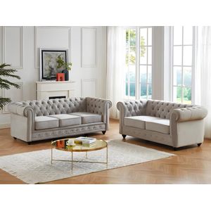 Vente-unique - Chesterfield - Zitbank - Lichtgrijs - Velours