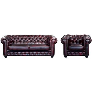 Vente-unique - Chesterfield - Fauteuil - Cherry - 100% Buffelleer