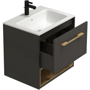 Zwevend, donkergrijs wastafelmeubel met inbouwwastafel - 60 cm - YANGRA