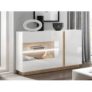 Buffetkast MURARI - 3 deuren - met ledverlichting - Hoogglans wit en eiken