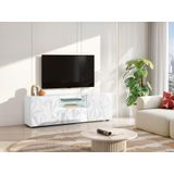 Tv-meubel ERIS - Met led-verlichting - Twee deuren en 1 lade - Wit gelakt