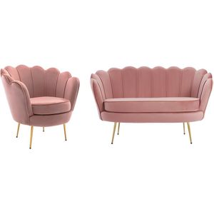 Dandelion - Zitbank en Fauteuil - Roze - Fluweel - Retro Design