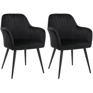 Set van 2 stoelen met fluweel en zwarte metalen leuningen - Zwart - ELEANA