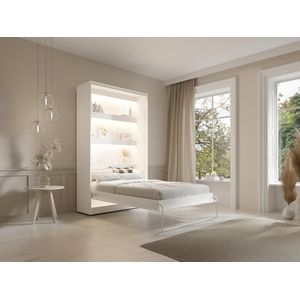 Opklapbaar bed 120 x 200 cm - Verticale handmatige opening - Met ledverlichting - Wit - RAPILI