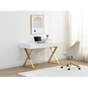 Bureau met 2 lades - Gelakt mdf en metaal - Wit en goudkleurig - PLEISA II van Pascal Morabito