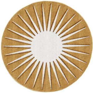 Rond tapijt zon met reliëf - D200 cm - Mosterdgeel en wit - LUMINIO