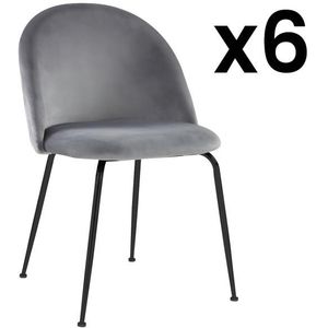 Set van 6 stoelen MELBOURNE - Fluweel en mat zwart metaal - Grijs