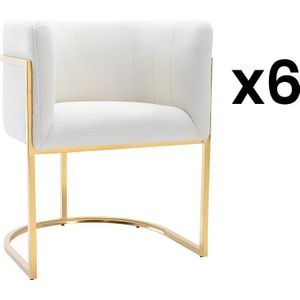Set van 6 stoelen met armleuningen - Boucléstof en roestvrij staal - Wit en goudkleurig - PERIA - van Pascal Morabito