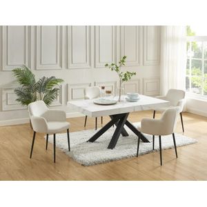 Verlengbare eettafel 6 tot 10 plaatsen van mdf en metaal - Wit en zwart marmereffect - CATONAV