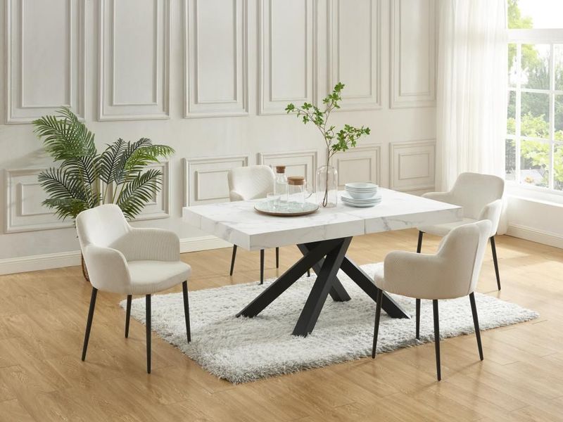 CATONAV - Eettafel - Wit en Zwart Marmereffect - MDF en Metaal - Uitschuifbaar 6 tot 10 Plaatsen