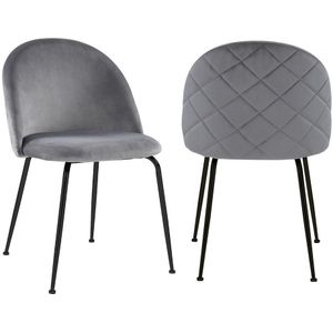Set van 2 stoelen MELBOURNE - Fluweel en mat zwart metaal - Grijs