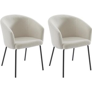 Set van 2 stoelen met armleuningen van boucléstof en metaal - Crèmewit - MORONI