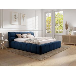 Bed met opbergruimte 160 x 200 cm - Stof - Donkerblauw + matras - FORVIK II van Pascal Morabito