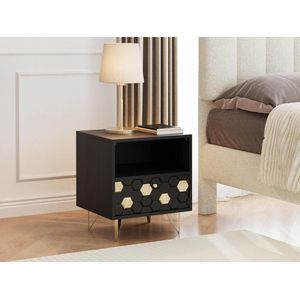 Vente-unique - Set van 2 Nachtkastjes - Zwart en Goudkleurig - Mangohout en Metaal
