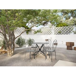Metalen tuineethoek met gietijzeren stijl: een tafel D120 cm en 4 opstapelbare stoelen - Antraciet - GUERMANTES van MYLIA