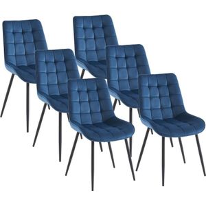 Set van 6 gestoffeerde stoelen - Velours en zwart metaal - Nachtblauw - OLLUA