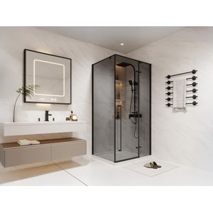 Douchewand met draaideur van gerookt glas - L100 x B80 x H190 cm - Mat zwart - TERMANIO