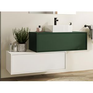 Hangend badkamermeubel, groen en wit, met enkele wastafel en twee lades - 94 cm - TEANA II