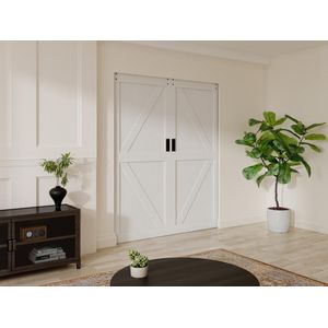 Dubbele schuifdeur met klamplaagsysteem van hout en mdf - Wit - 2 x H205 x L83 cm - NEFARA
