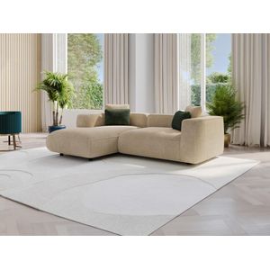 Hoekbank met hoek links van beige velours met textuur TALMINE