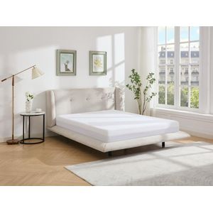 Bed 160 x 200 cm met hoofdbord met capitons - Stof - Beige + matras - PENAVI