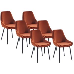 Set van 6 stoelen - Fluweel en zwart metaal - Terracotta - MASURIE