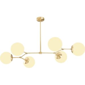 Metalen plafondlamp met 6 bollen DAMAR - L. 100 x H. 52 cm - Wit en goudkleurig