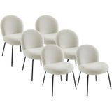 Set van 6 stoelen van boucléstof en zwart metaal - Crèmewit - CURLYN