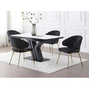 Set van 6 stoelen van stof en goudkleurig metaal - Zwart - LUXIVA van Pascal Morabito