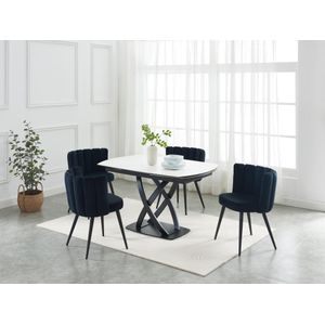 Maison Céphy - LIOMELI - Uitschuifbare Eettafel - Wit/Zwart - Keramiek/Gehard Glas