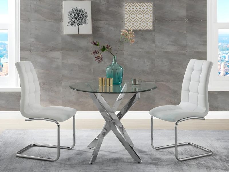 Eettafel COSIMA - 4 personen - Gehard glas en verchroomd metaal