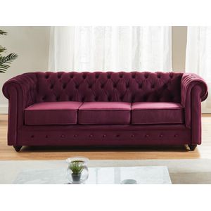 Driezitsbank - Chesterfield - Paars - Velours - 3 Plaatsen